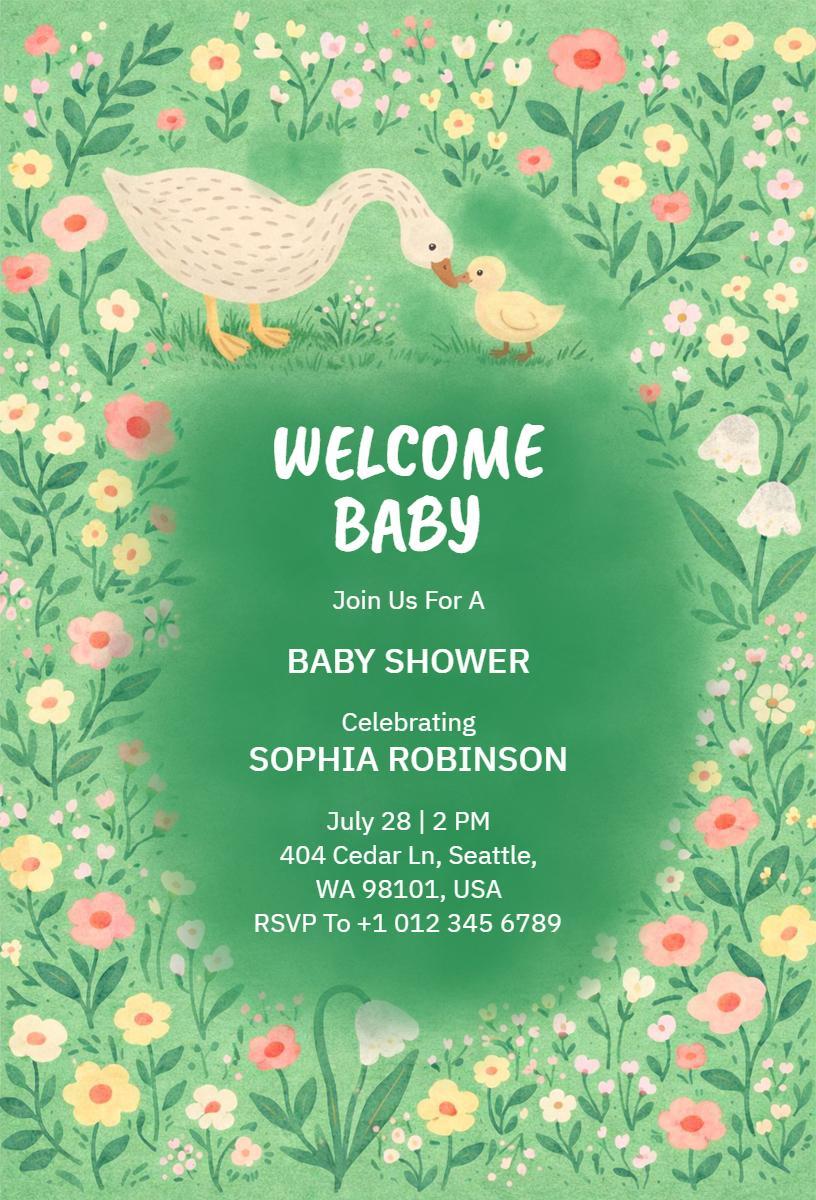 Whimsical Duckling Floral Baby Shower Invitation Template