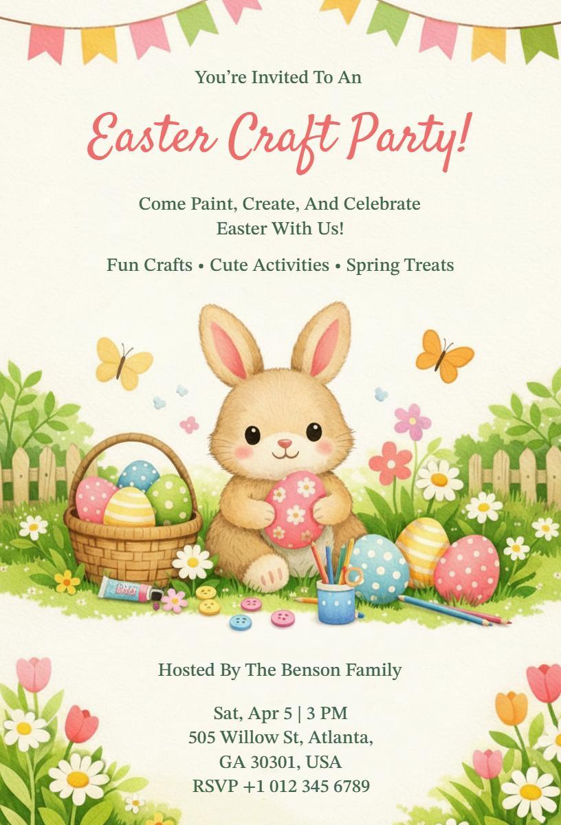 Whimsical Easter Craft Celebration Family Invitation Template