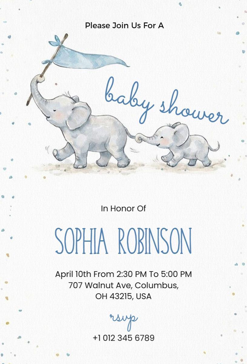 Whimsical Elephant Theme Baby Shower Celebration Invitation Template