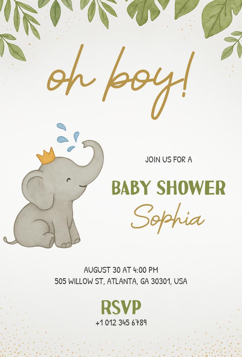 Whimsical Elephant Themed Baby Shower Invitation Template