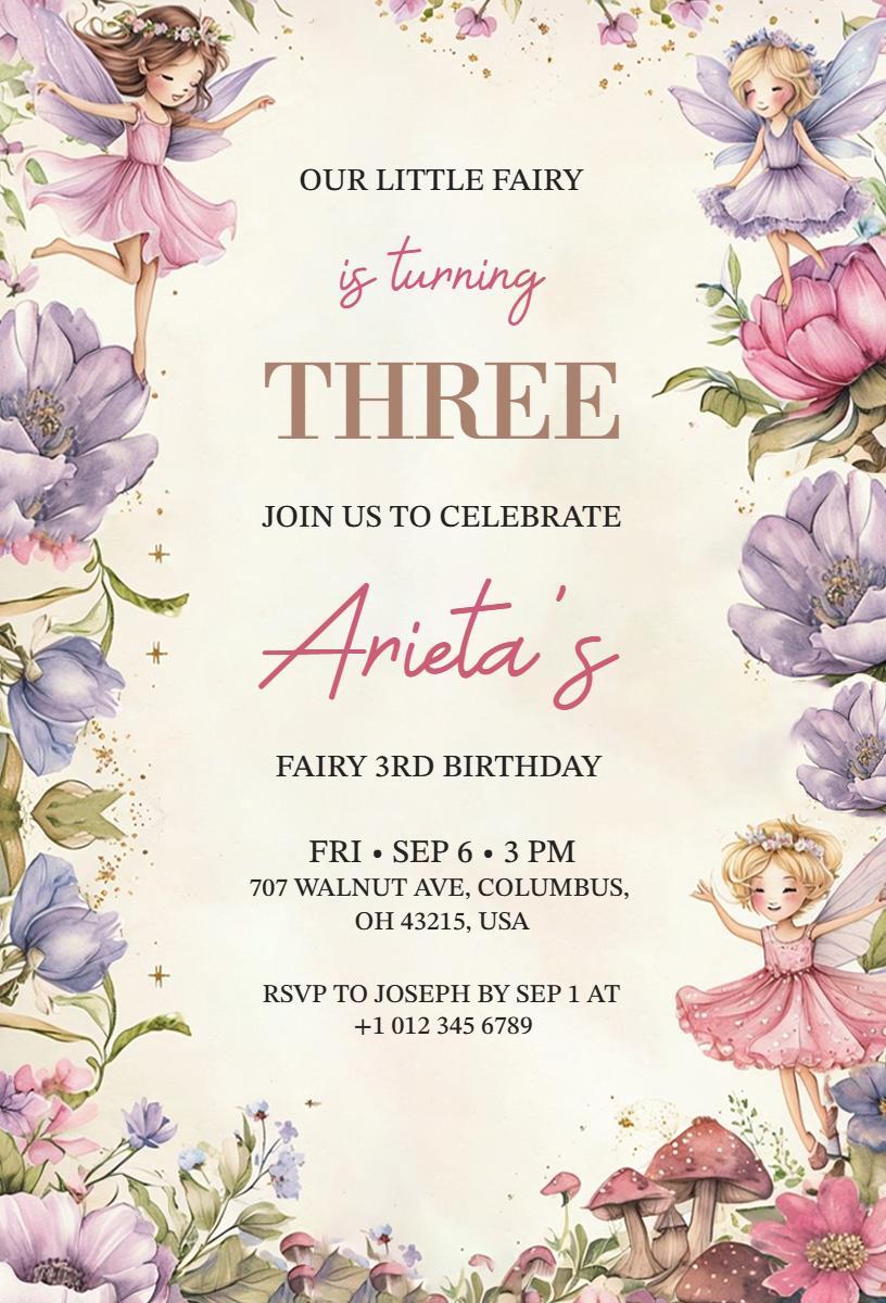 Whimsical Fairy Themed Enchanted Birthday Invitation Template