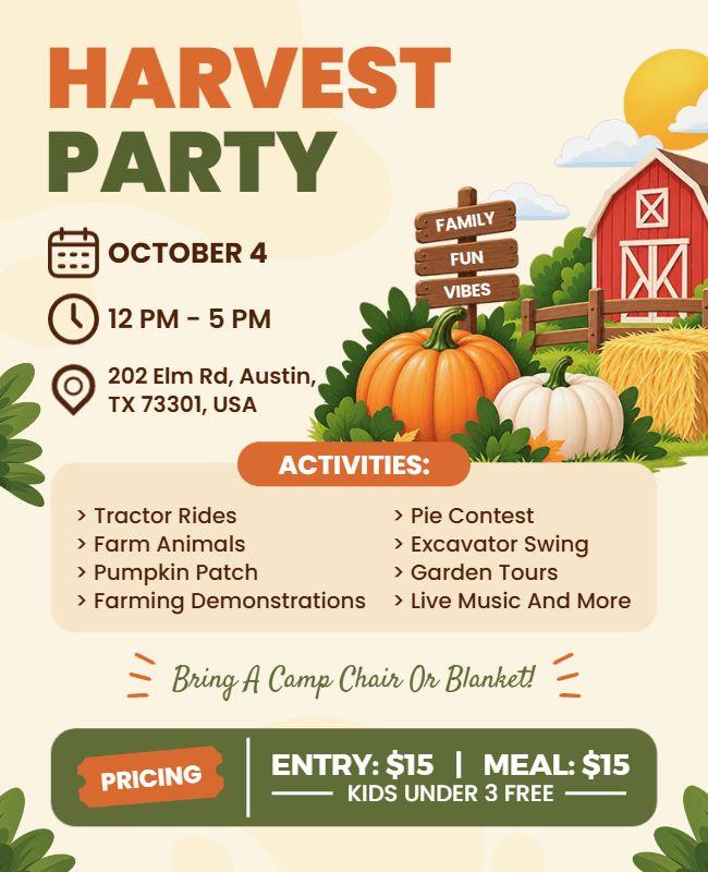 Whimsical Farm-Themed Harvest Party Celebration Flyer Template