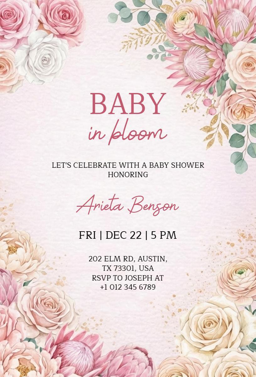Whimsical Floral Baby Shower Bloom Celebration Invitation Template