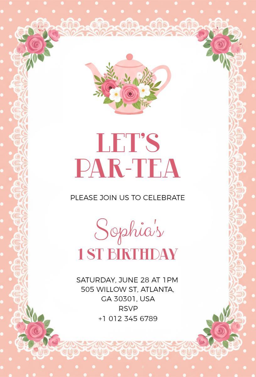 Whimsical Floral Birthday Tea Party Celebration Invitation Template