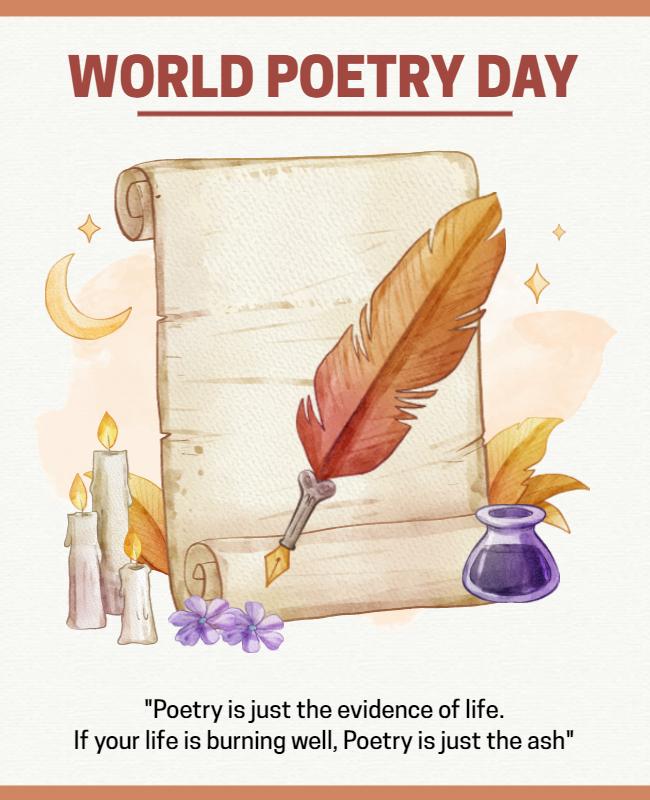 Whimsical Floral Theme for World Poetry Day Celebration Poster Template