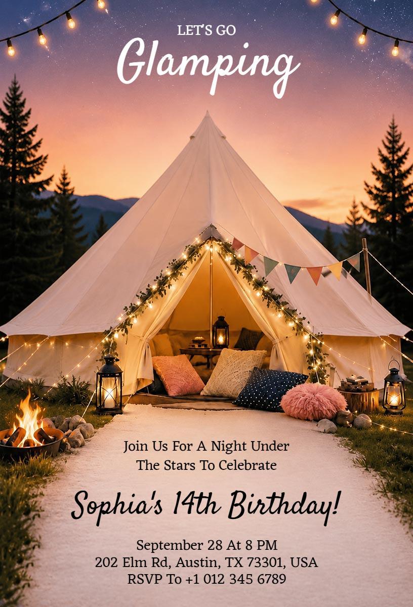 Whimsical Glamping Adventure Camping Birthday Invitation Template