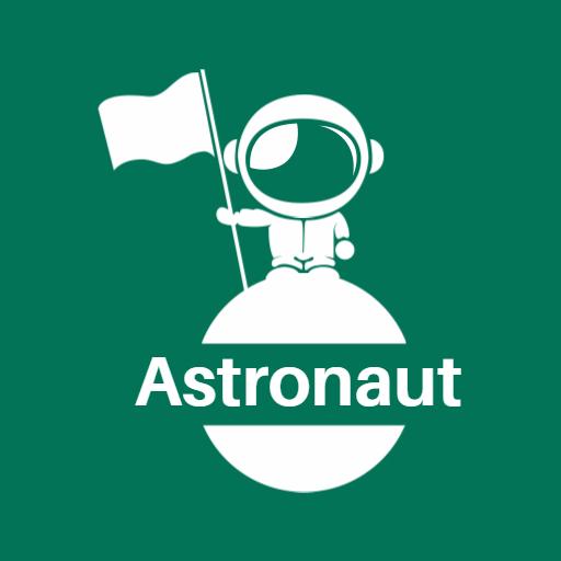 Whimsical Green Astronaut Holding Flag in Space Logo Template