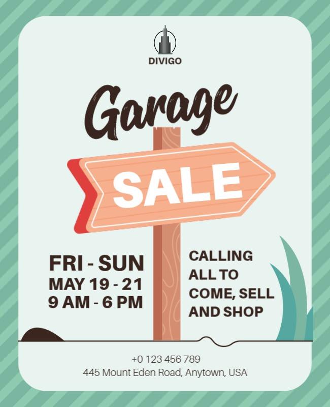 Whimsical Green Garage Sale Invitation Poster Template