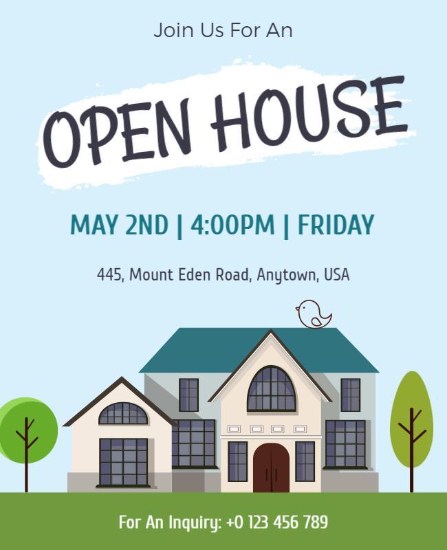 Whimsical Green Open House Invitation Poster Template