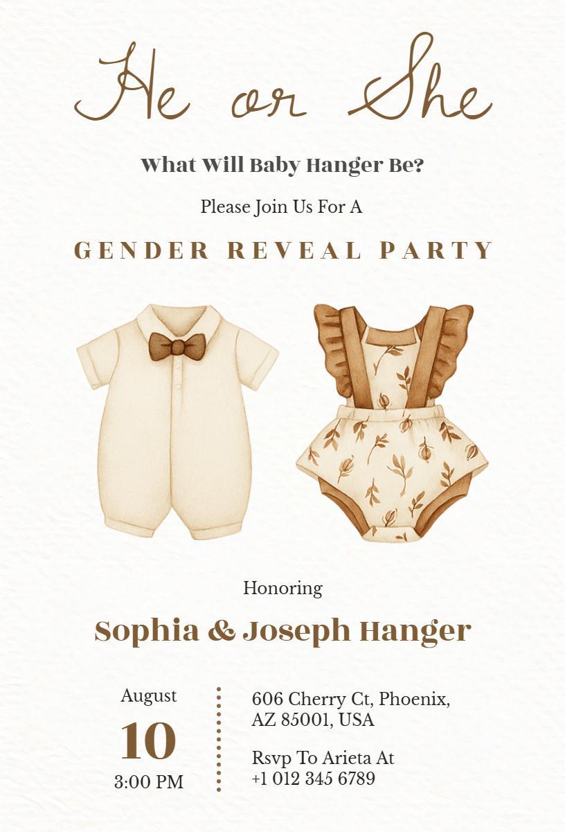 Whimsical He or She Gender Reveal Party Invitation Template