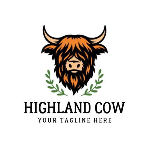 Whimsical Highland Cow Design with Nature Elements Logo Template