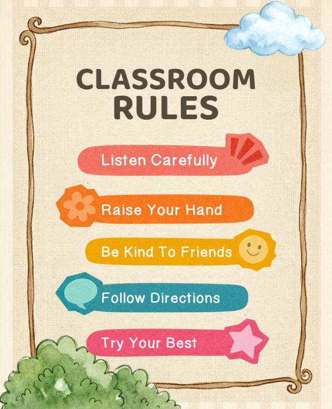 Whimsical Illustrated Classroom Behavior Guidelines Poster Template