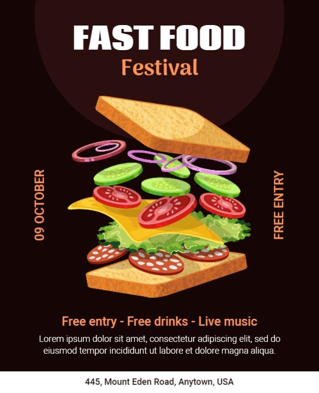 Whimsical Illustration Fast Food Festival Poster Template