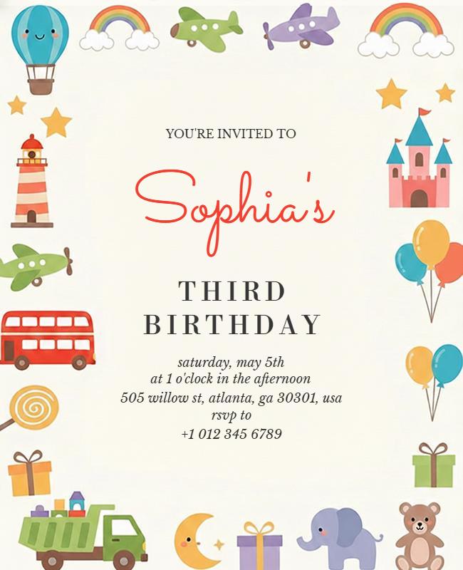 Whimsical Kid's Birthday Party Flyer Template
