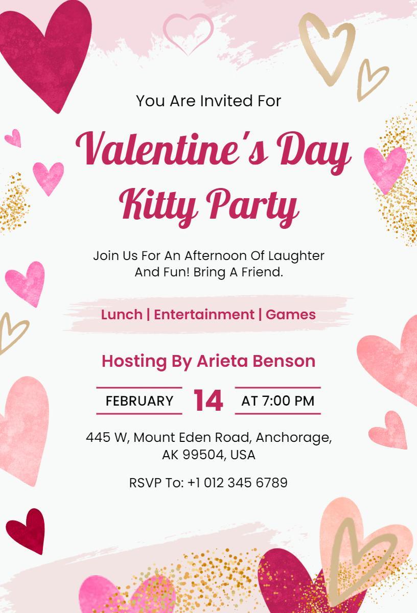 Whimsical Kitty Party Valentine's Day Celebration Invitation Template