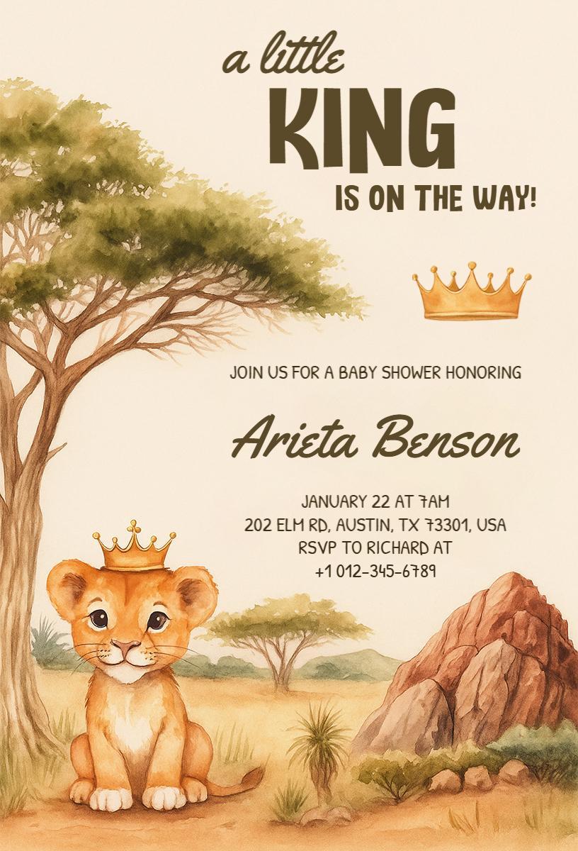 Whimsical Lion King Theme Baby Shower Invitation Template