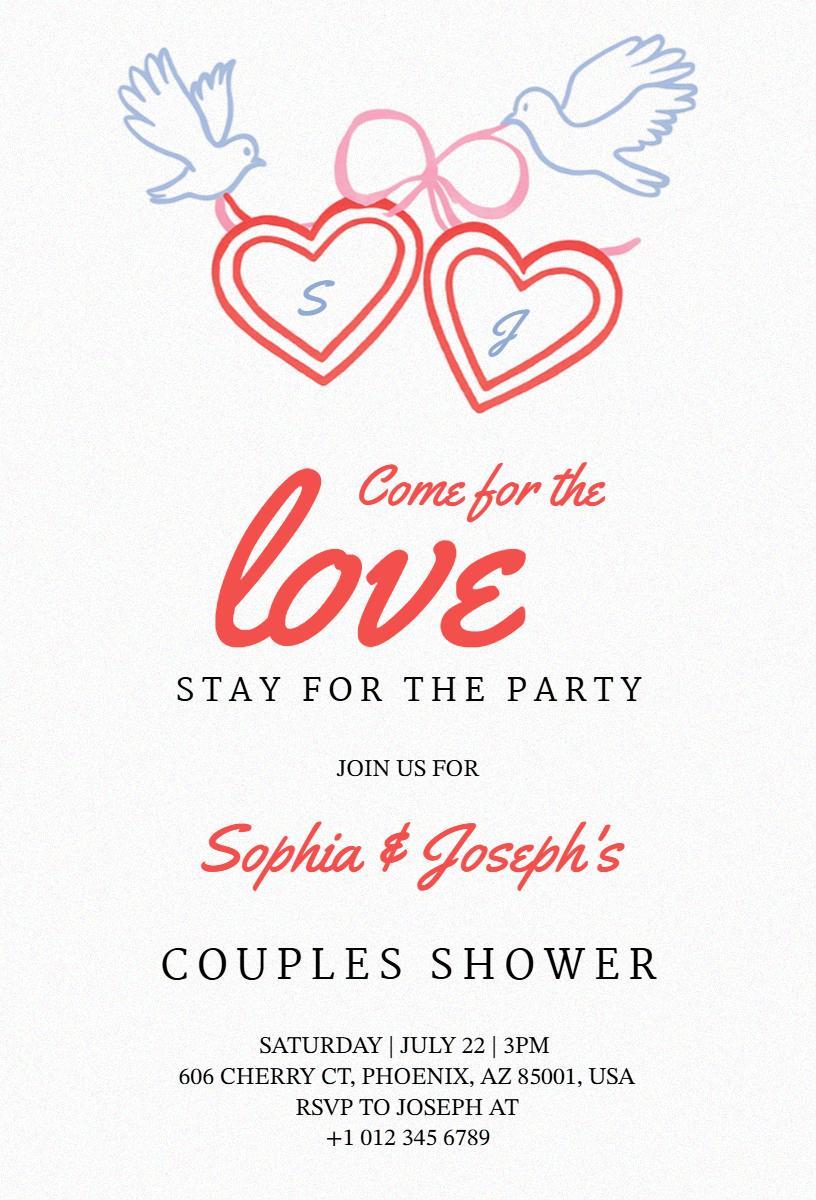 Whimsical Love Birds Romantic Couples Shower Invitation Template