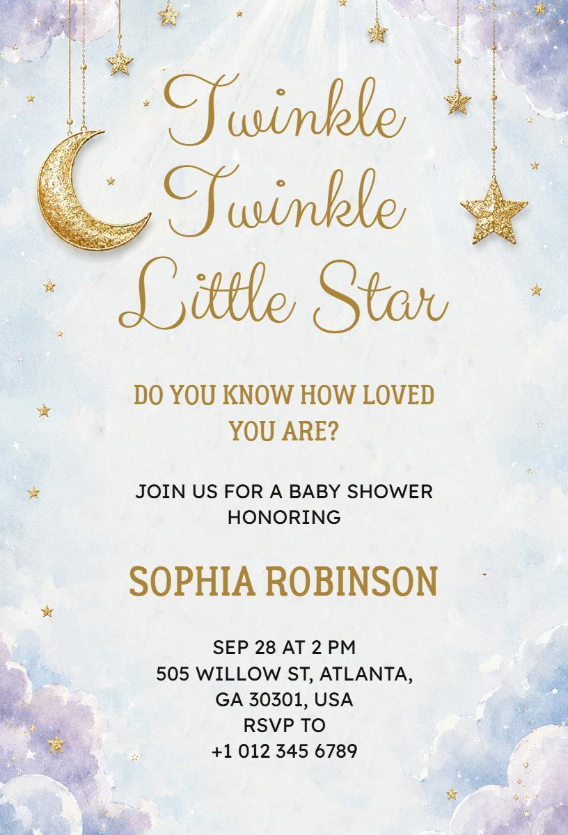 Whimsical Moon and Star Baby Shower Celebration Invitation Template
