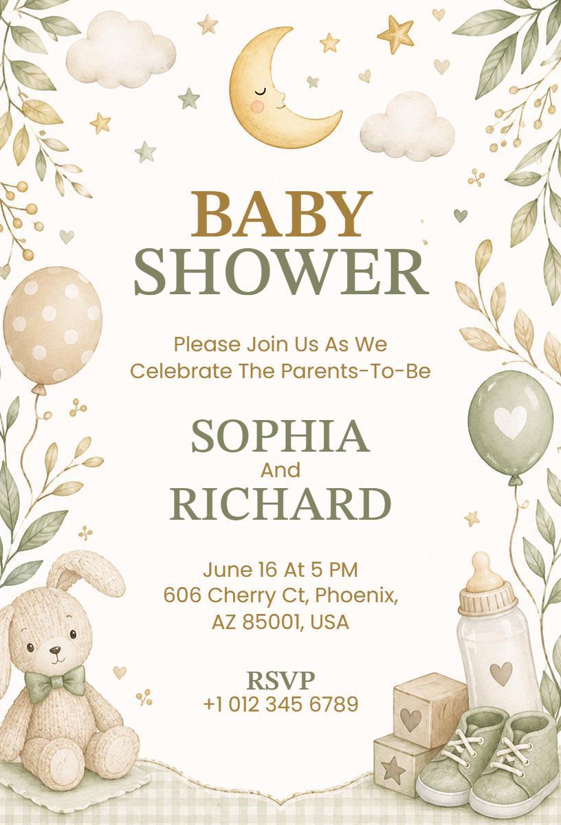 Whimsical Moonlight Baby Shower Celebration Invitation Template