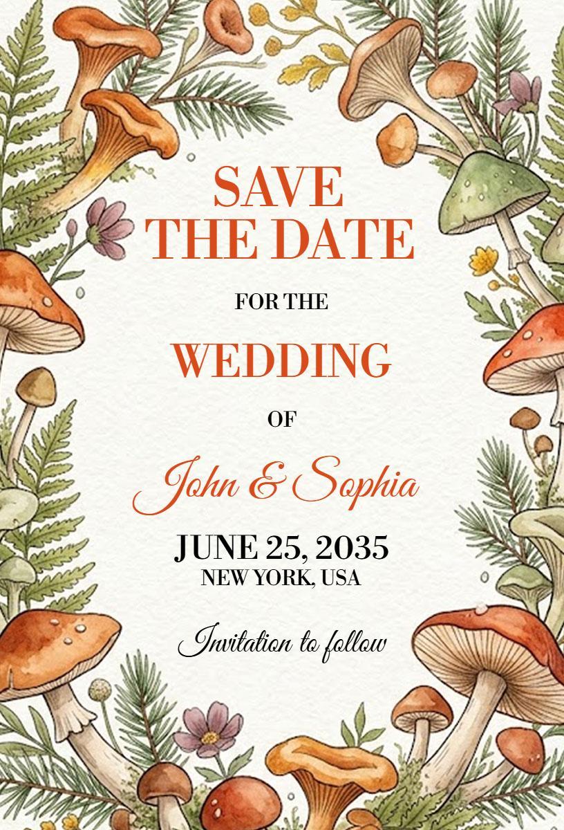 Whimsical Mushroom Forest Save The Date Wedding Invitation Template