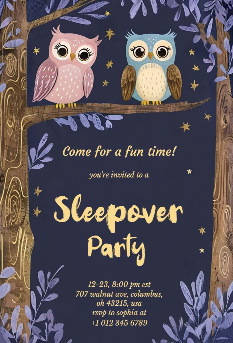 Whimsical Owl Forest Sleepover Party Invitation Template
