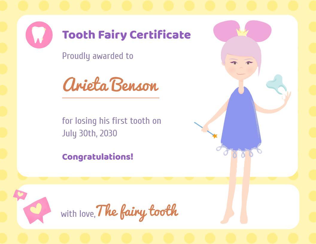 Whimsical Pastel Tooth Fairy Celebration Certificate Template