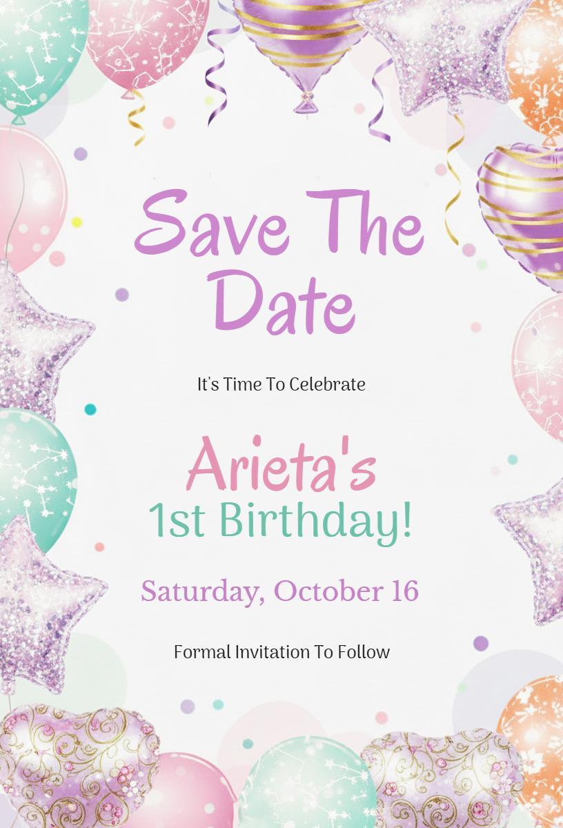 Whimsical Pink and Purple First Birthday Celebration Invitation Template