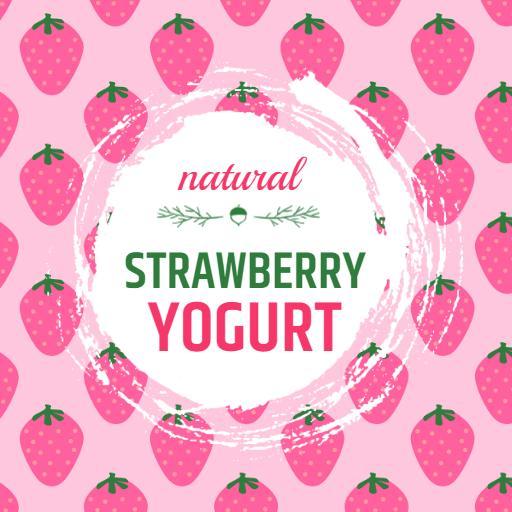 Whimsical Pink Design Featuring Fresh Strawberry Yogurt Logo Template