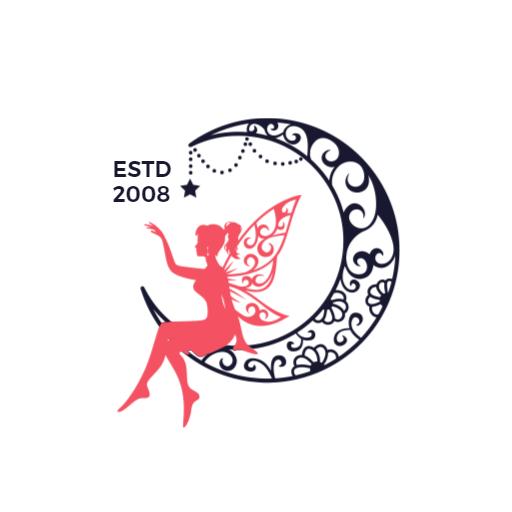 Whimsical Pink Fairy Sitting on a Crescent Moon Logo Template