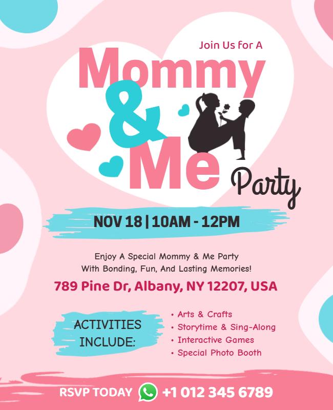Whimsical Pink Mommy and Me Bonding Party Poster Template