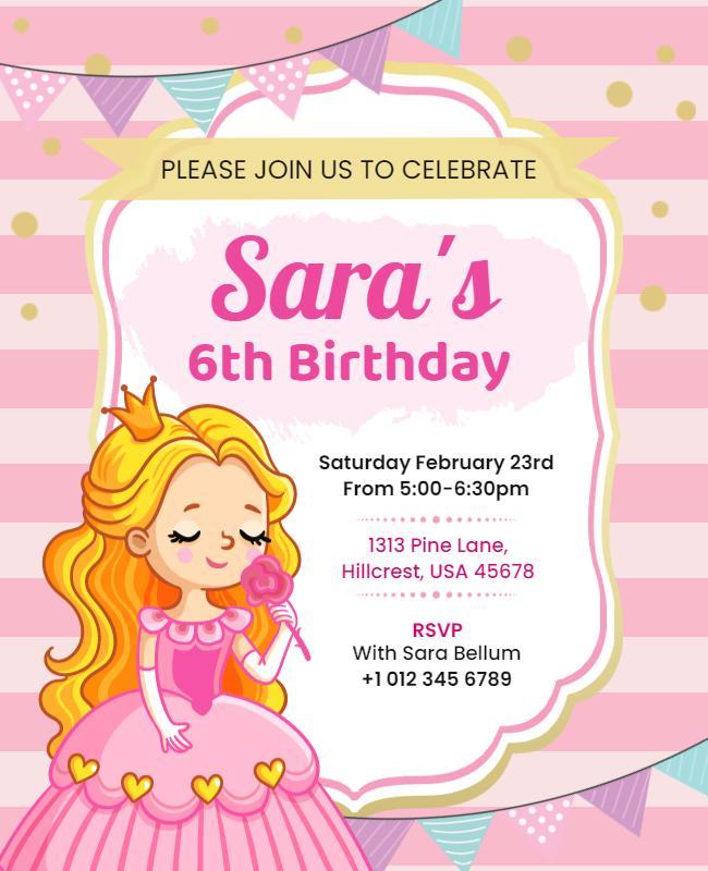 Whimsical Pink Princess Birthday Celebration Poster Template