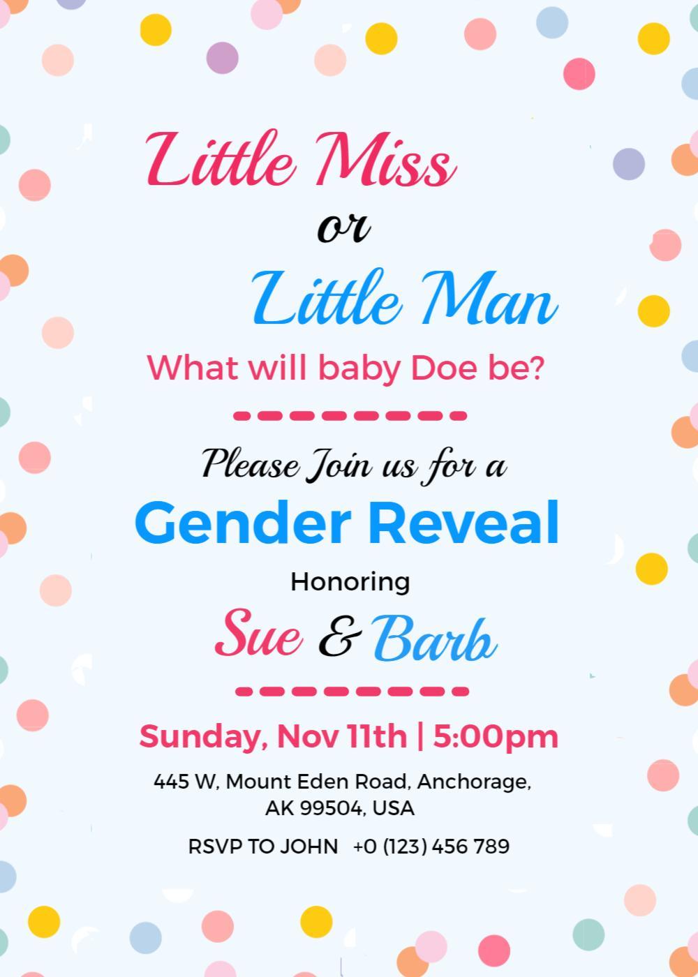 Whimsical Polka Dot Gender Reveal Celebration Invitation Template