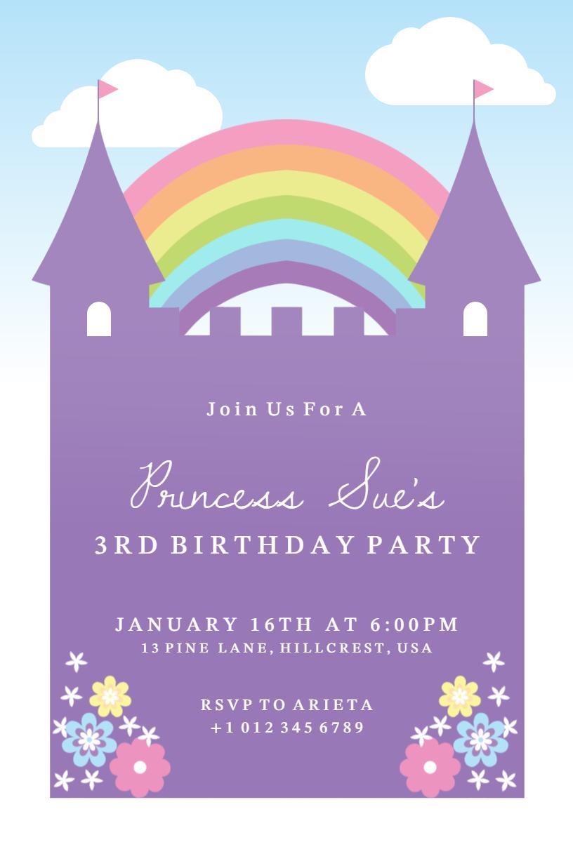 Whimsical Princess Castle 3rd Birthday Celebration Invitation Template