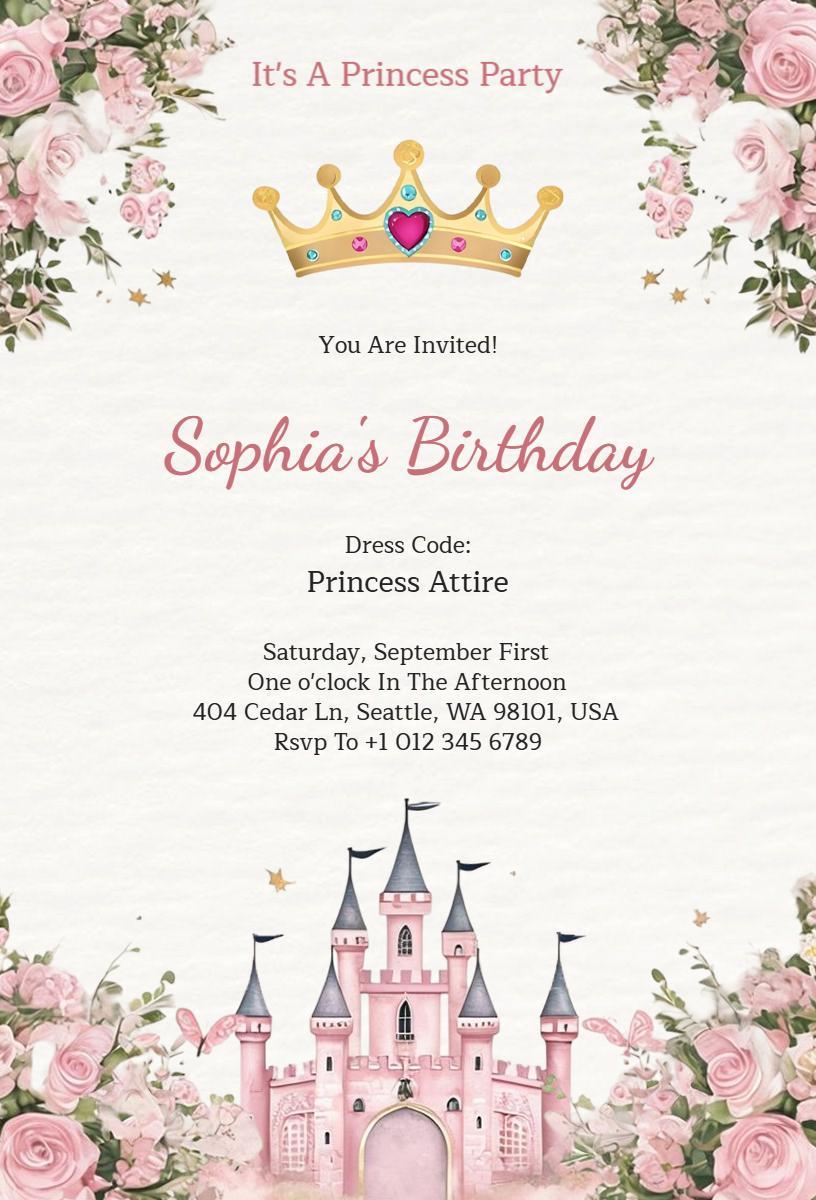 Whimsical Princess Castle Birthday Celebration Invitation Template