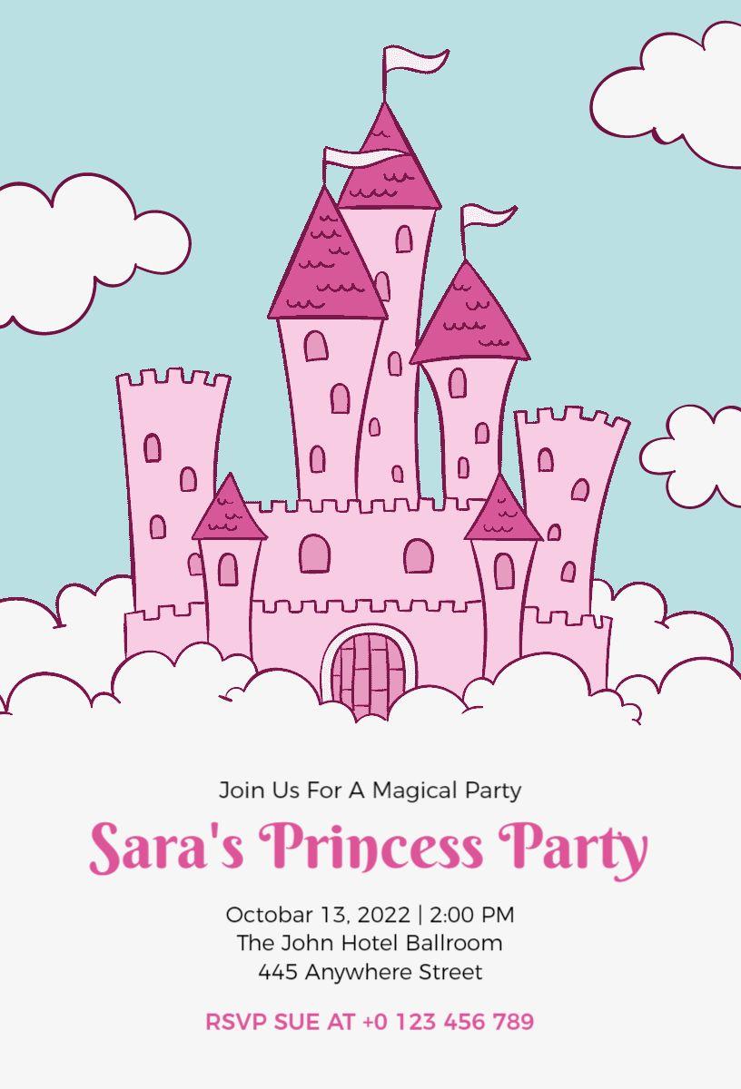 Whimsical Princess Castle Theme Party Invitation Template