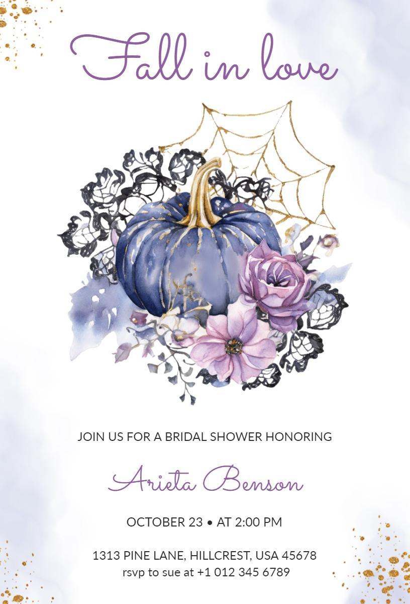 Whimsical Pumpkin Floral Fall Bridal Shower Invitation Template