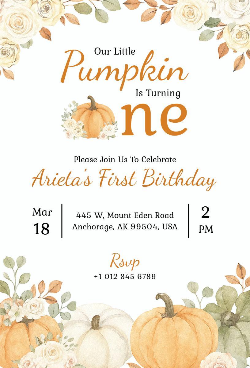 Whimsical Pumpkin Harvest Fall Birthday Celebration Invitation Template