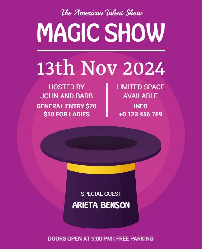 Whimsical Purple Magic Show Talent Event Poster Template