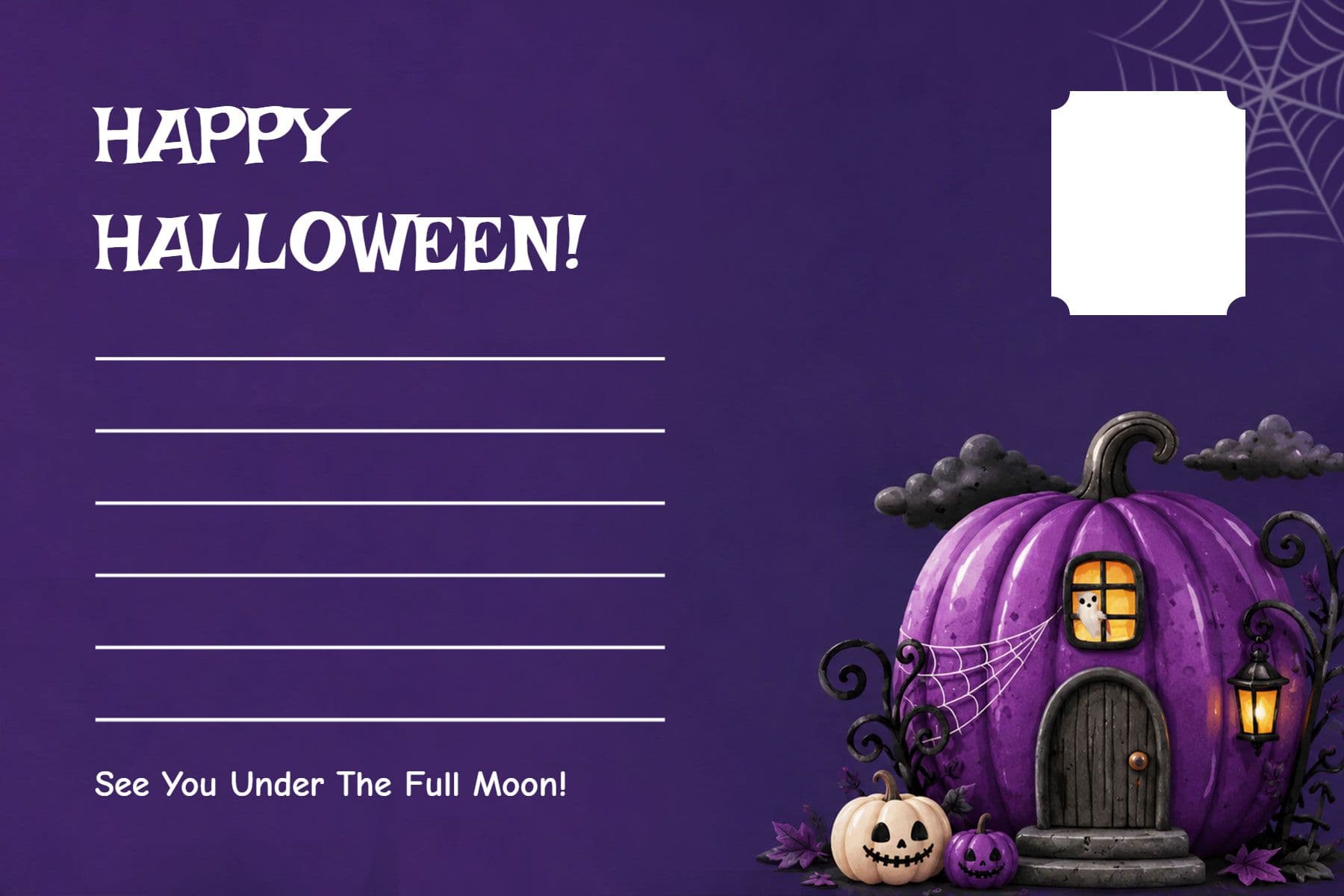 Whimsical Purple Pumpkin Halloween Postcard Template