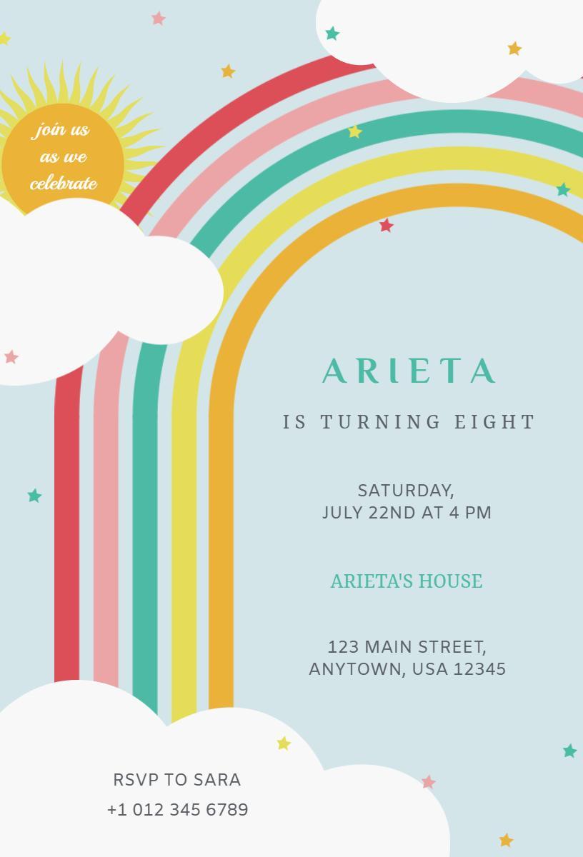 Whimsical Rainbow Colorful Birthday Celebration Invitation Template