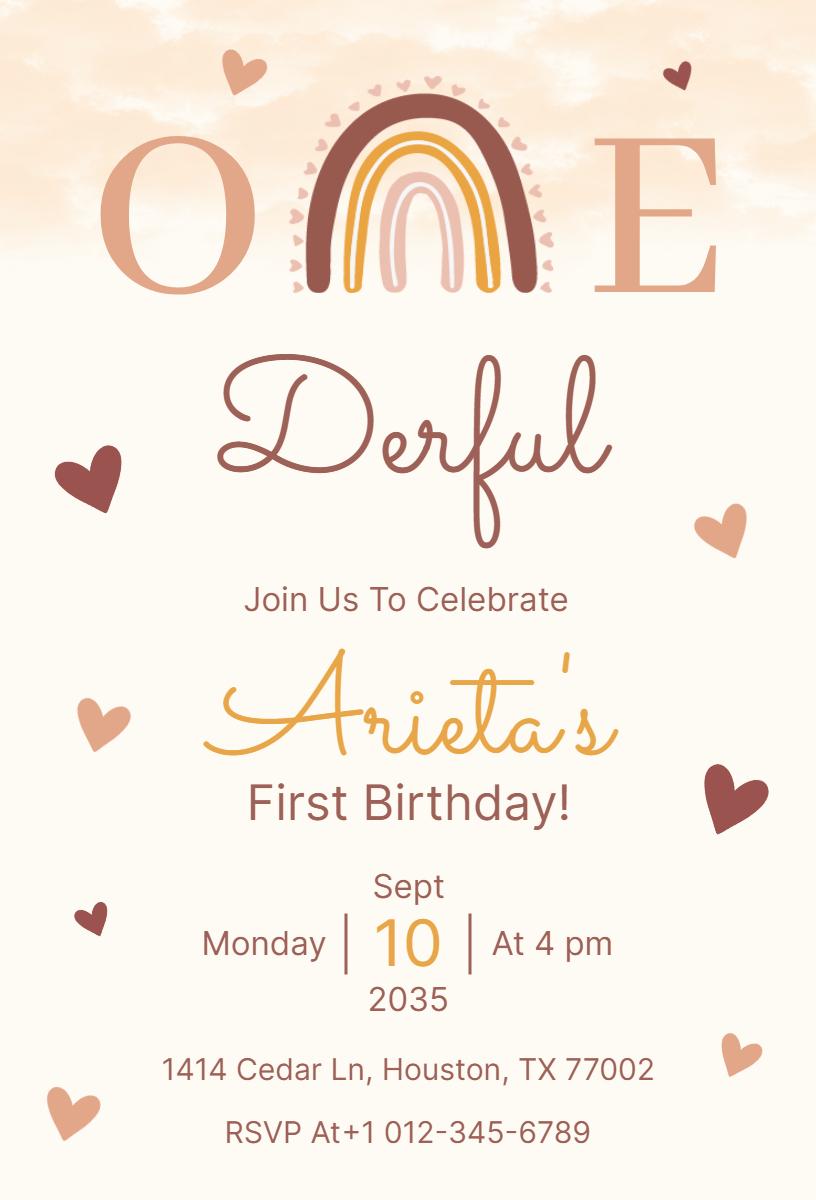 Whimsical Rainbow Themed 1st Birthday Celebration Invitation Template