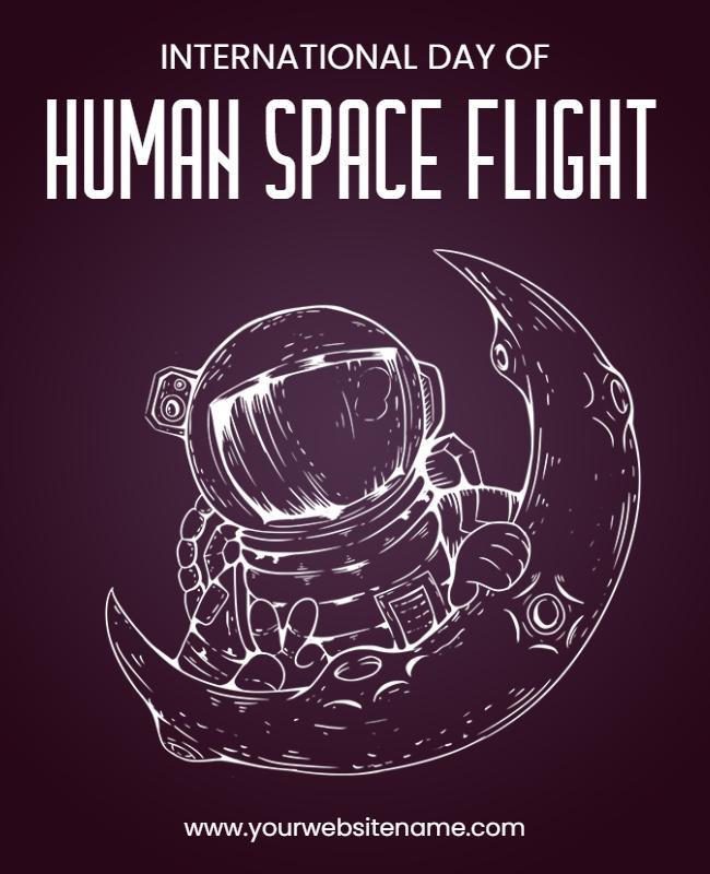 Whimsical Space-Themed Human Space Flight Celebration Poster Template