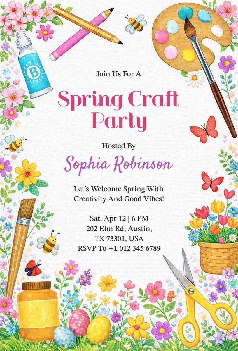 Whimsical Spring Craft Creative Celebration Invitation Template