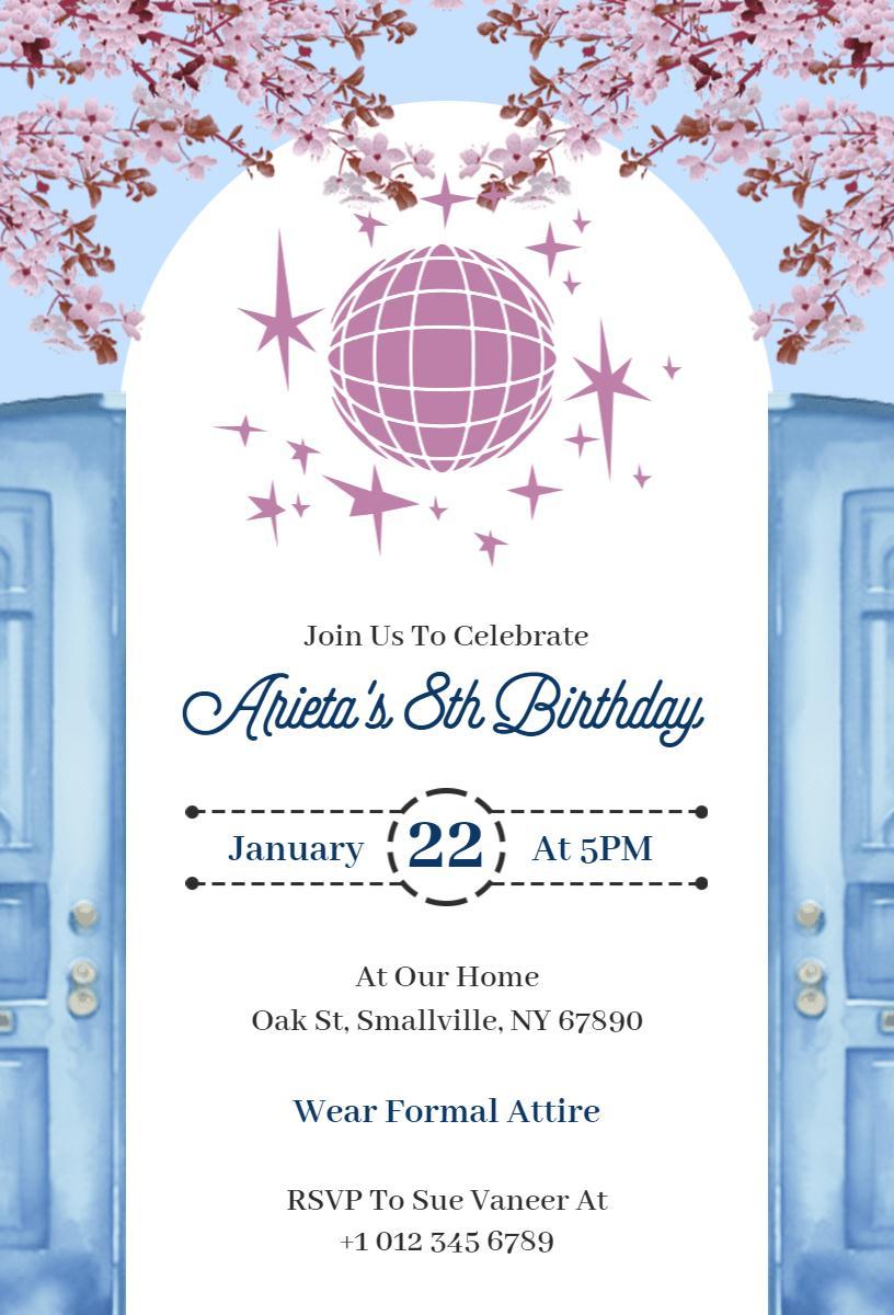 Whimsical Starry Globe 8th Birthday Celebration Invitation Template
