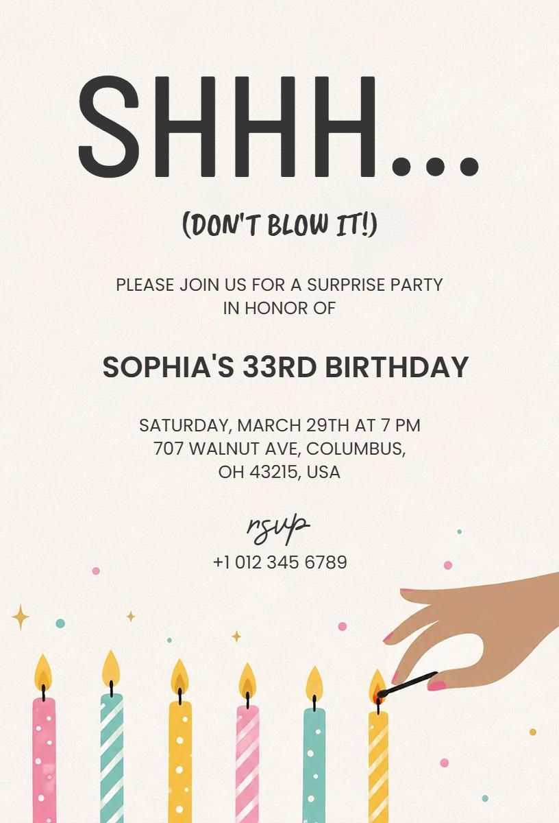 Whimsical Surprise Birthday Party Celebration Invitation Template