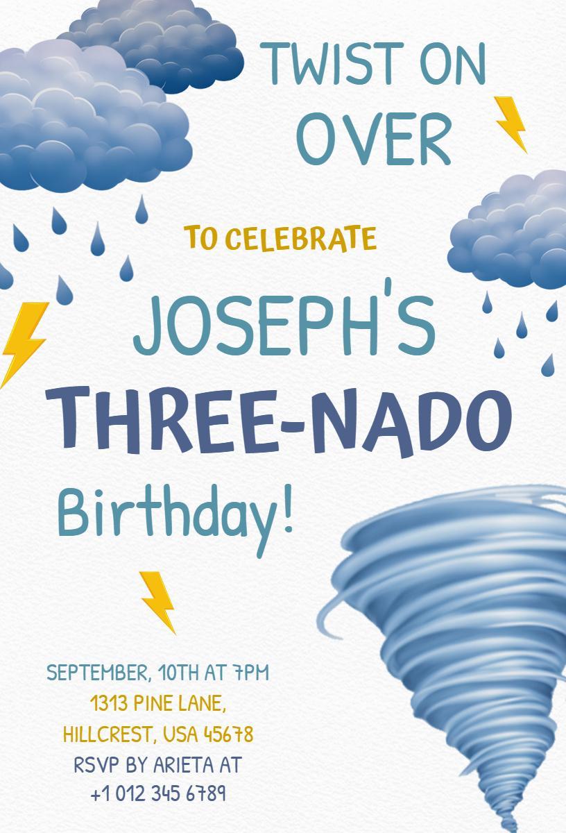 Whimsical Tornado Theme Three-Nado Birthday Invitation Template