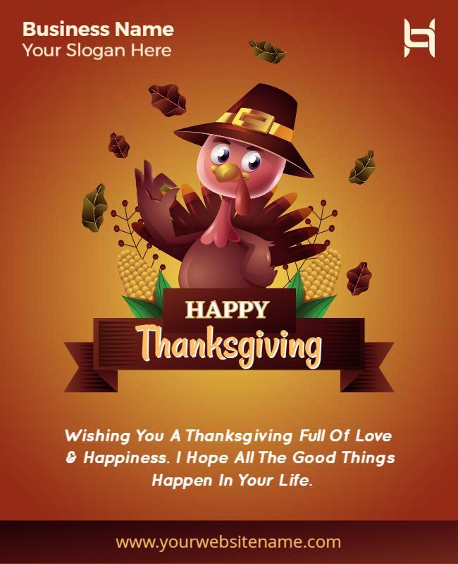 Whimsical Turkey-Themed Happy Thanksgiving Celebration Poster Template