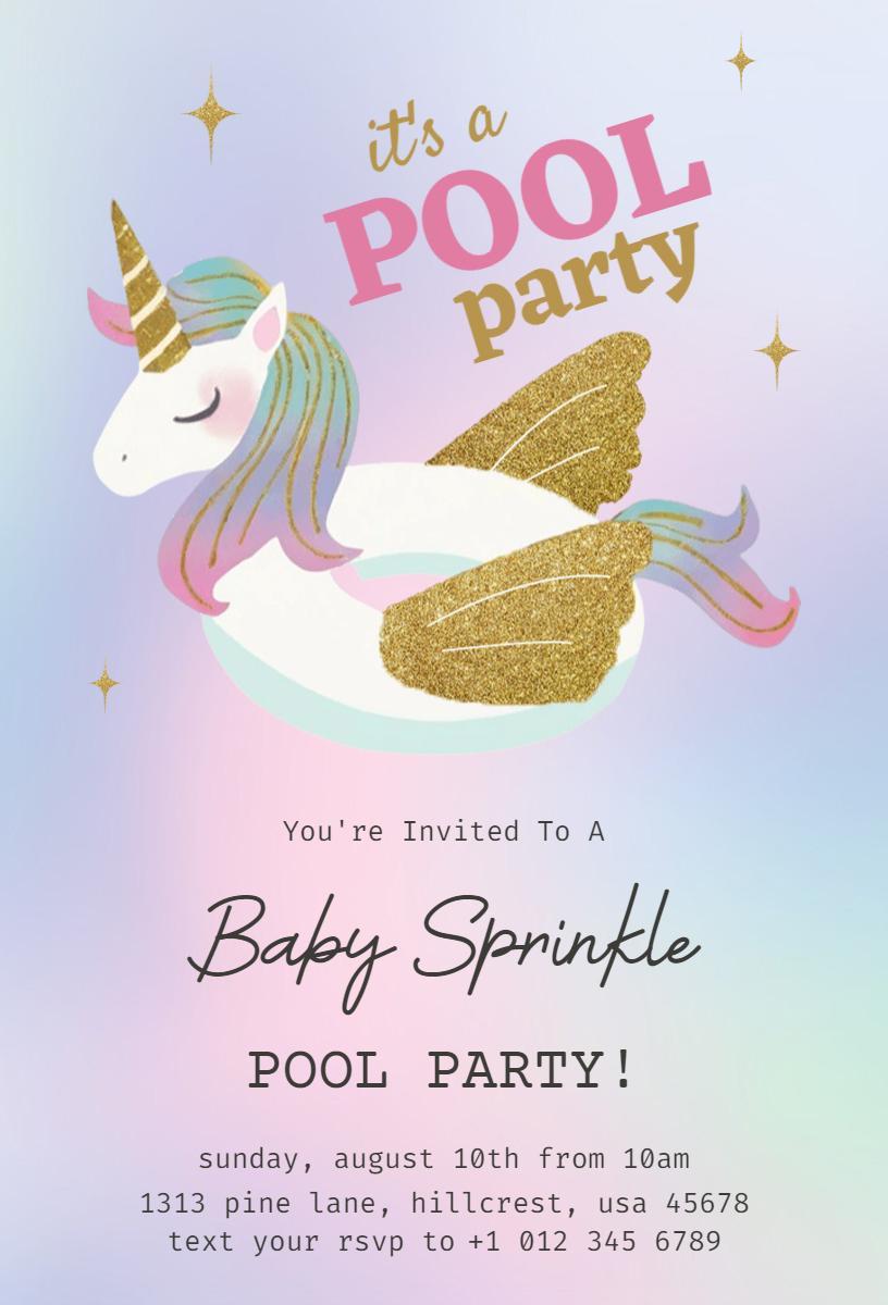 Whimsical Unicorn Baby Sprinkle Pool Party Invitation Template
