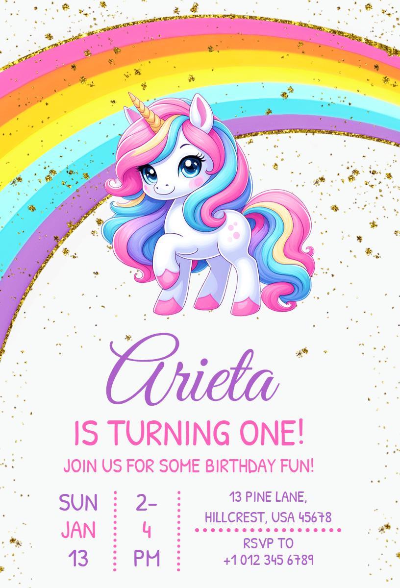 Whimsical Unicorn Fantasy Birthday Celebration Invitation Template