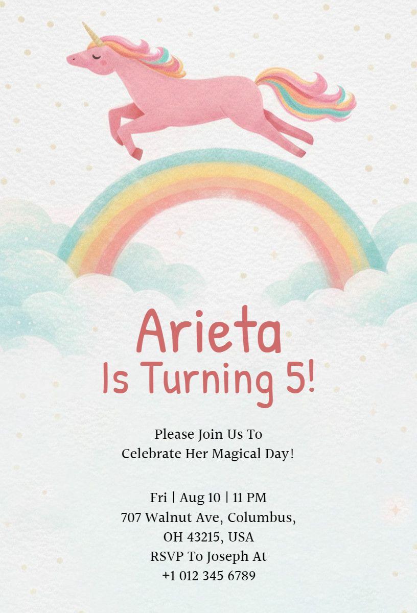 Whimsical Unicorn Magical Birthday Celebration Invitation Template